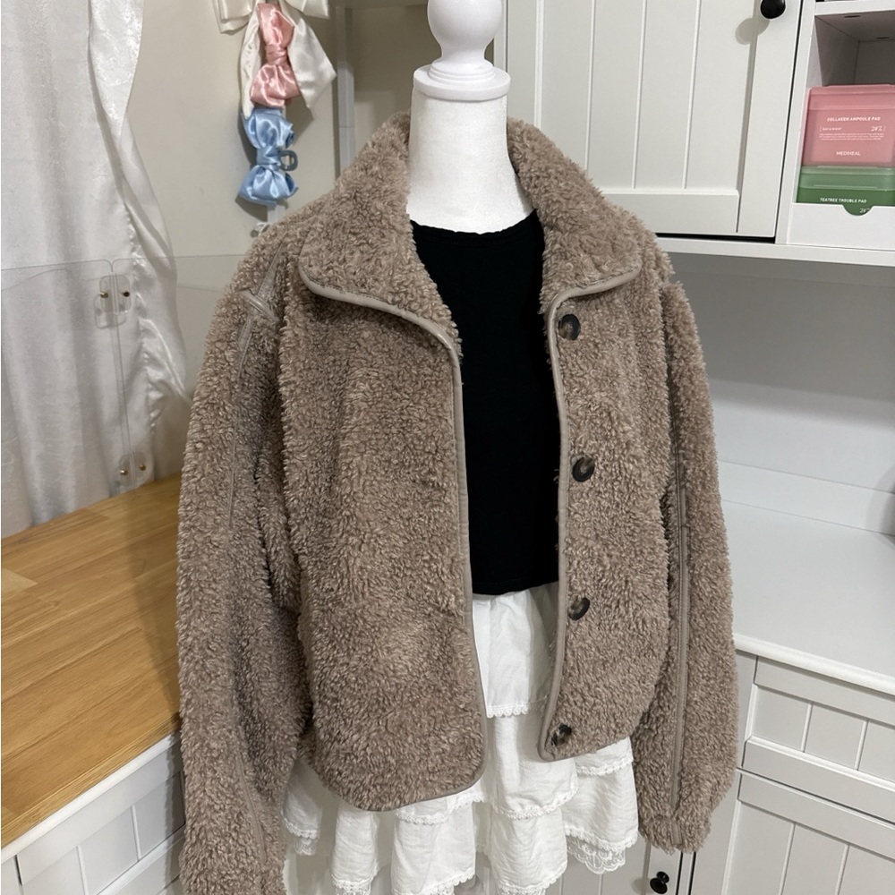 Hollister Brown Teddy Plush Sherpa Button Jacket